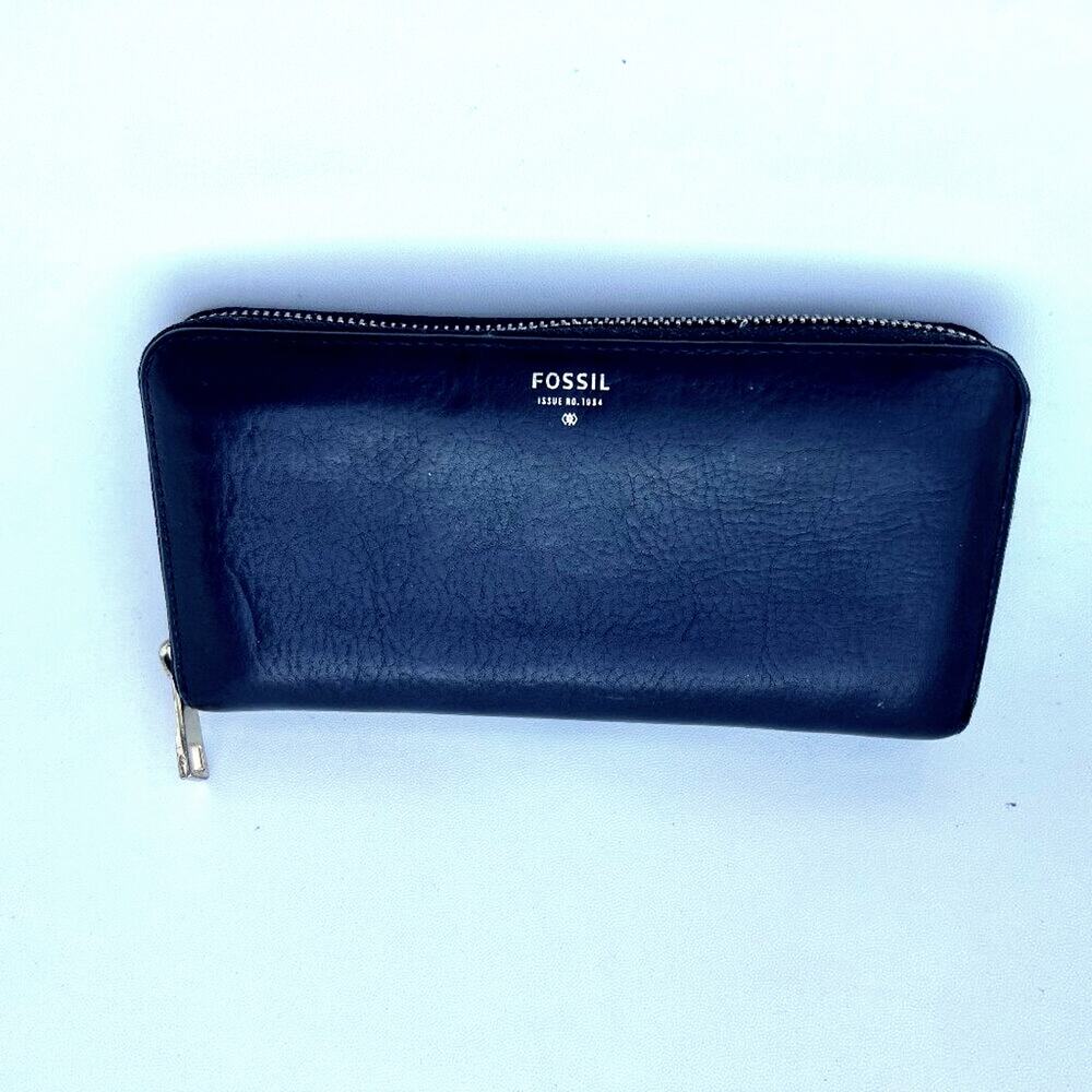 Fossil 1954 Vintage Black Leather Full Zip Wallet